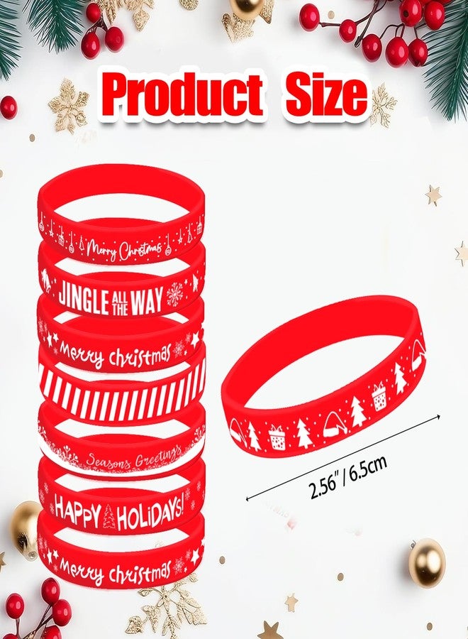 Morcheiong 42 Pieces Christmas Rubber Bracelets 7 Classic Design Silicone Wristbands for Merry Xmas Party Favors (Red) - Image 2